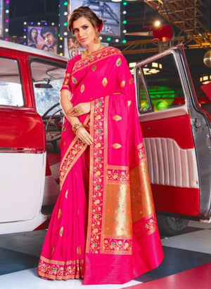 Rani Jacquard Silk Wedding Wear Weaving Saree