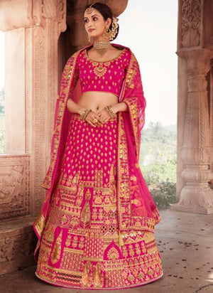 Rani Silk Bridal Wear Embroidery Work Lehenga Choli