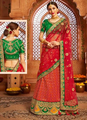 Red Fancy Silk Bridal Wear Zari Work Lehenga Choli
