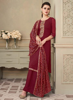 Red Georgette Wedding Wear Embroidery Work Sharara Suit