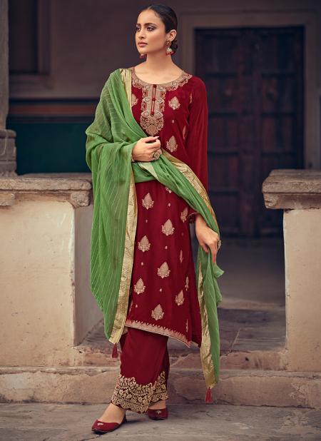 Red Jacquard Silk Festival Wear Zari Work Palazzo Suit