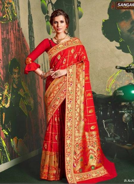 Red Jacquard Silk Wedding Wear Weaving Saree