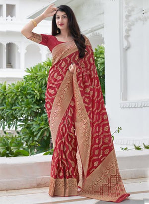 Red Silk Reception Wear Weaving Saree