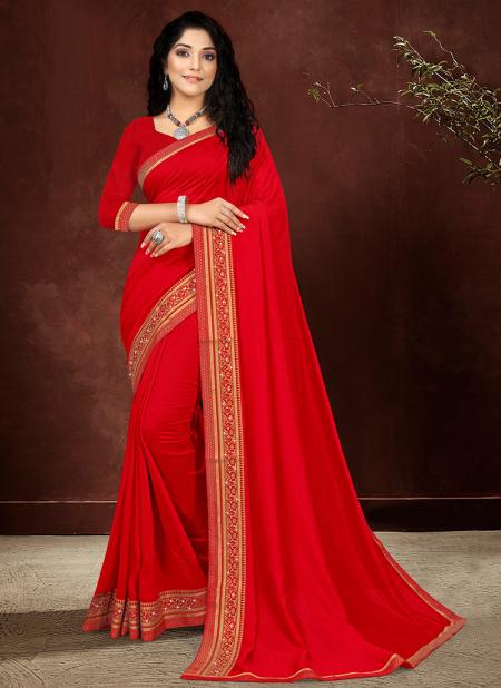 Red Vichitra Silk Traditional Wear Stone Work Saree