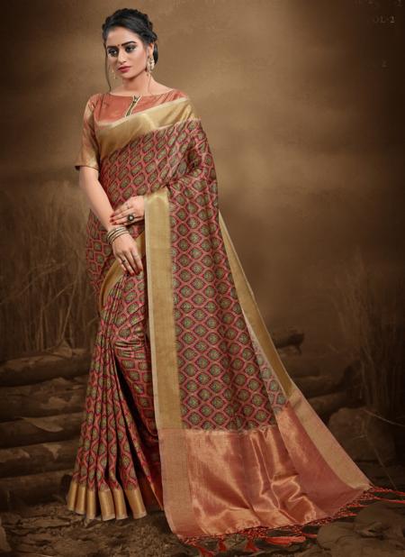 Rose Gold Bhagalpuri Silk Wedding Wear Zari Work Saree