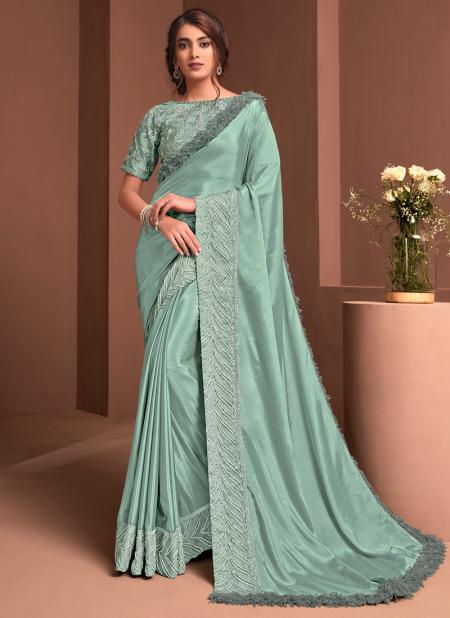Sea Green Silk georgette Party Wear Embroidery Work Saree