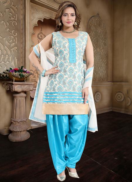 Sky Blue Banglori Silk Traditional Wear Chikan Work Readymade Patiala Suit