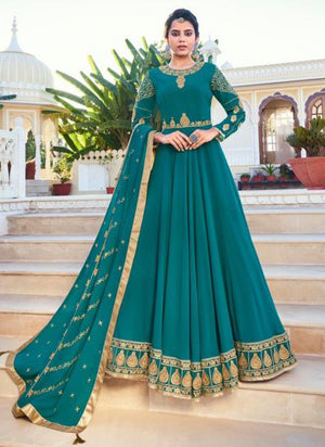 Sky Blue Blooming Wedding Wear Embroidery Work Readymade Salwar Suit