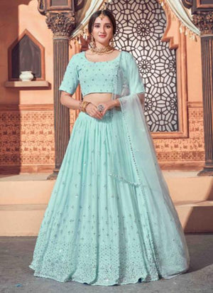 Sky Blue Georgette Party Wear Sequins Work Lehenga Choli