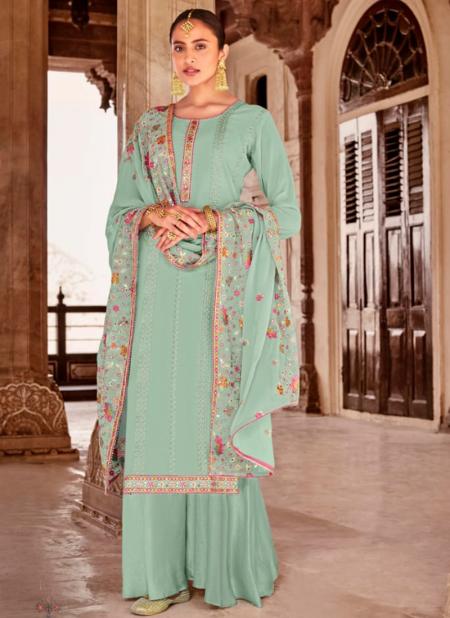 Sky Blue Georgette Wedding Wear Embroidery Work Palazzo Suit