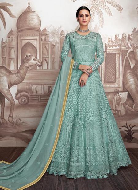 Sky Blue Georgette Wedding Wear Embroidery Work Readymade Anarkali Suit