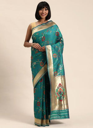 Sky blue Silk Wedding Wear Weaving Saree