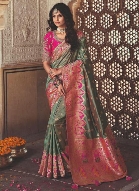 Teal Banarasi Silk Wedding Wear Weaving Saree