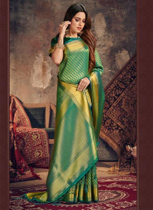 Teal Silk Traditional Wear Weaving Saree