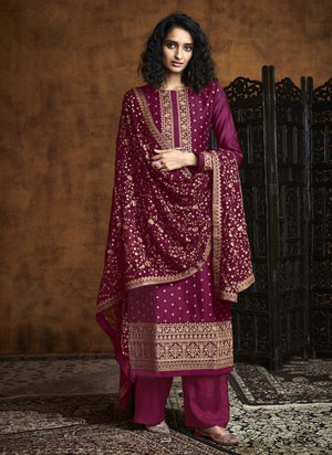 Violet Georgette Reception Wear Embroidery Work Palazzo Suit