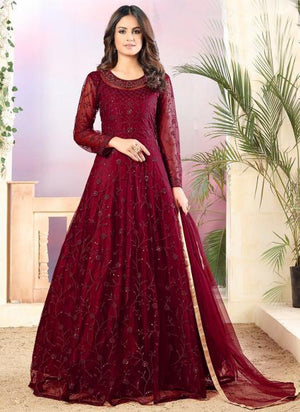 Violet Net Party Wear Sequins Work Anarkali Suit