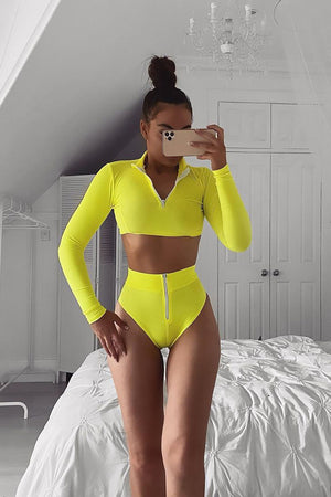 Water Sports III Long Sleeve Bikini - Neon Yellow