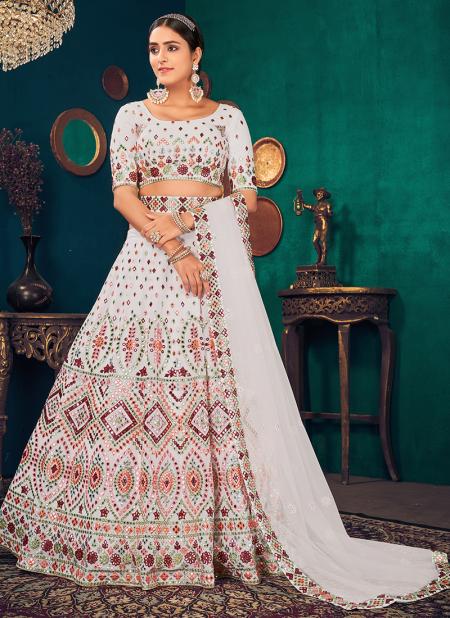 White Georgette Traditional Wear Thread Work Lehenga Choli