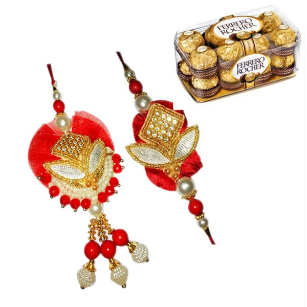 2 Rakhi - Red Bhaiya Bhabhi Rakhi Set With Chocolate Box