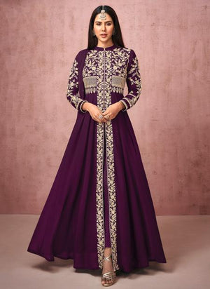 Wine Real Georgette Wedding Wear Embroidery Work Anarkali Suit