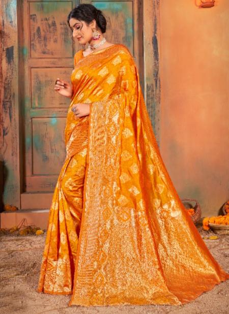 Yellow Banarasi Silk Traditional Wear Weaving Saree