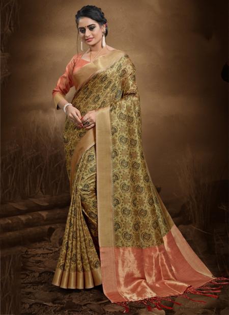 Yellow Bhagalpuri Silk Wedding Wear Zari Work Saree