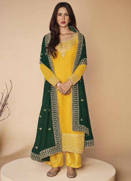 Yellow Georgette Festival Wear Embroidery Work Palazzo Suit