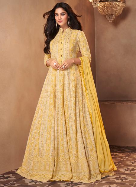 Yellow Georgette Wedding Wear Embroidery Work Anarkali Suit