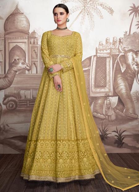 Yellow Georgette Wedding Wear Embroidery Work Readymade Anarkali Suit