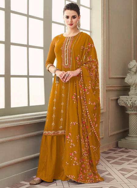 Yellow Georgette Wedding Wear Embroidery Work Sharara Suit