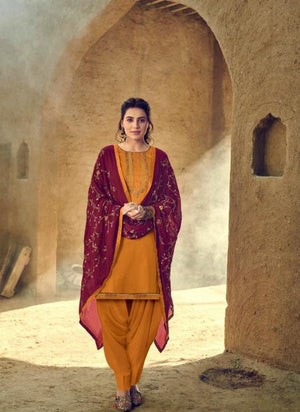 Yellow Jam Cotton Silk Festival Wear Embroidery Work Patiyala Suit