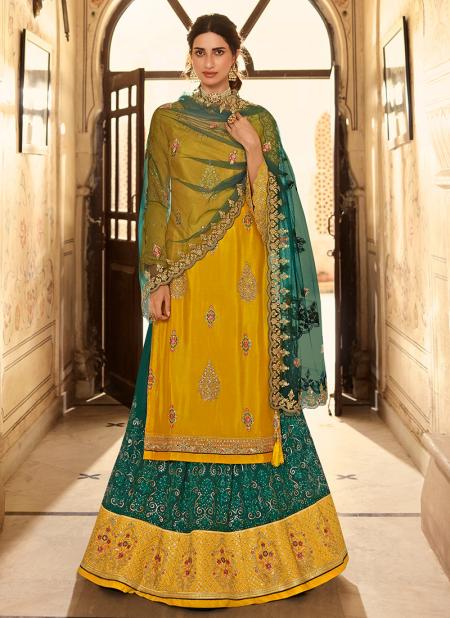 Yellow Pure Chinnon Reception Wear Embroidery Work Lehenga Suit