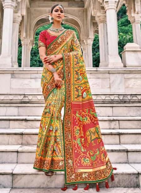 Yellow Pure Silk Reception Wear Weaving Saree