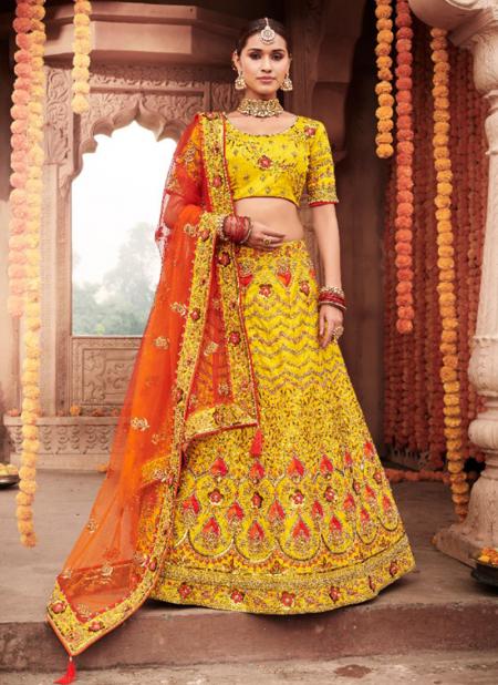 Yellow Silk Bridal Wear Heavy Embroidery Work Lehenga Choli