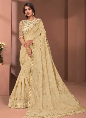 Yellow Tissue Party Wear Sequins Work Saree