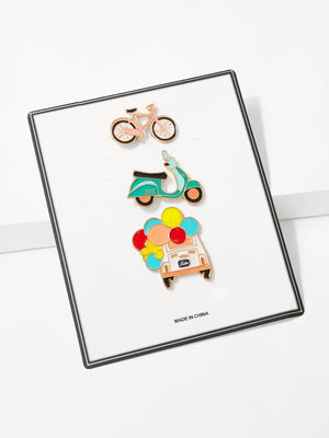 Womens Brooches - Bicycle & Car Brooch Set 3pcs