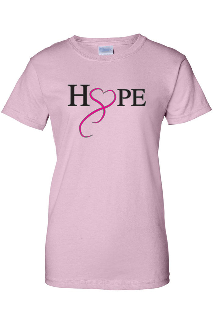 Women's Juniors T Shirt breast cancer awareness Hope & Love