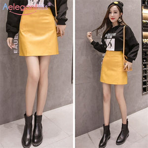 Women Pu Leather Skirt Casual