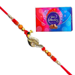 1 Rakhi - Beautiful Pearl Rakhi with Cadbury Celebrations Chocolate Box