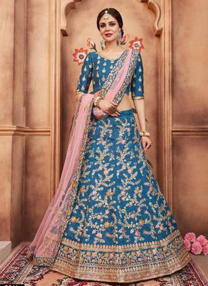 Blue Art Silk Reception Wear Sequins Work Lehenga Choli