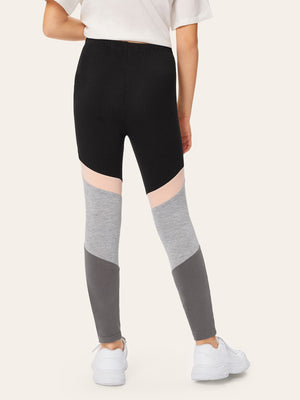 Girls Cut-and-sew Heather Grey Panel Leggings
