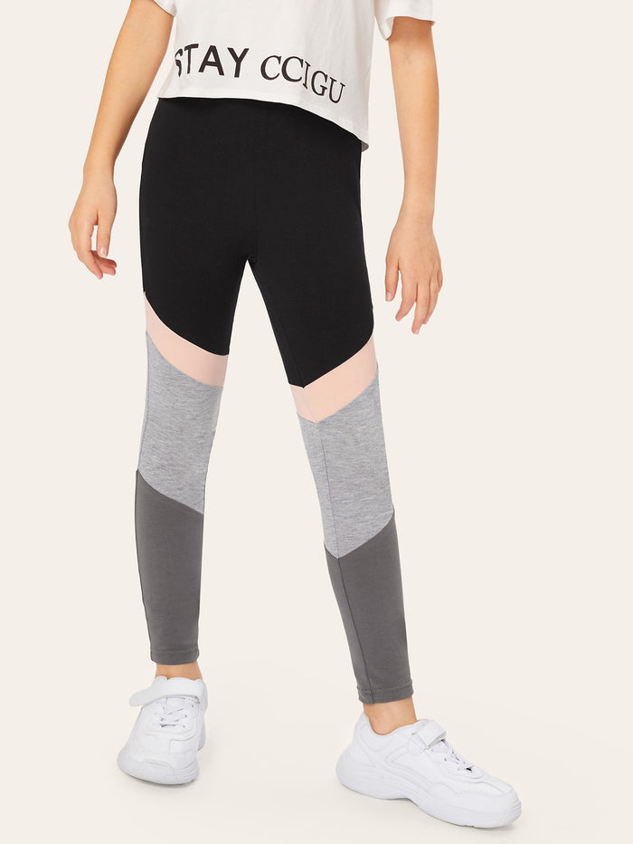 Girls Cut-and-sew Heather Grey Panel Leggings