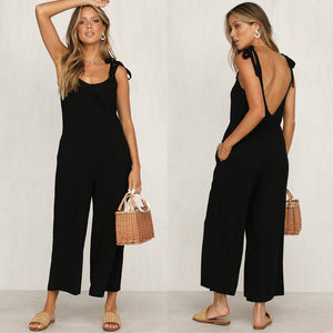 Women Loose Sleeveless Jumpsuit Summer Sexy Casual Pocket