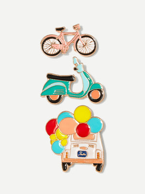 Womens Brooches - Bicycle & Car Brooch Set 3pcs