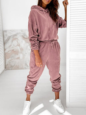 Velour Two Piece Sets Women Tracksuit Velvet Pant Sets Woman  Solid Top and Pants Suit Fashion Streewear Conjuntos De Mujer 2021