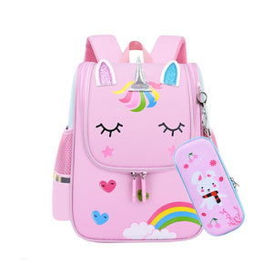 Fengdong Little Girl School Bags Kids Cute Bookbag Rainbow Schoolbag Small Backpack Student Pencil Bag Set Kindergarten Backpack