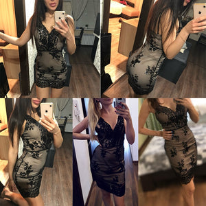 Sexy Club Outfits Sequins Summer Dress Women Mini Black Bodycon Party Dress Vintage Woman Sukienki Dresses Vestidos Clothes
