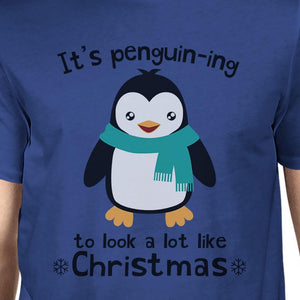 It's Penguin-Ing To Look A Lot Like Christmas Mens Royal Blue Shirt