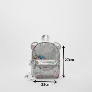 Silver Cat Ear Glitter Mini Backpack Ladies or Cute Children Glitter Glitter Sequin Backpack