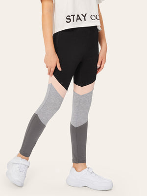 Girls Cut-and-sew Heather Grey Panel Leggings